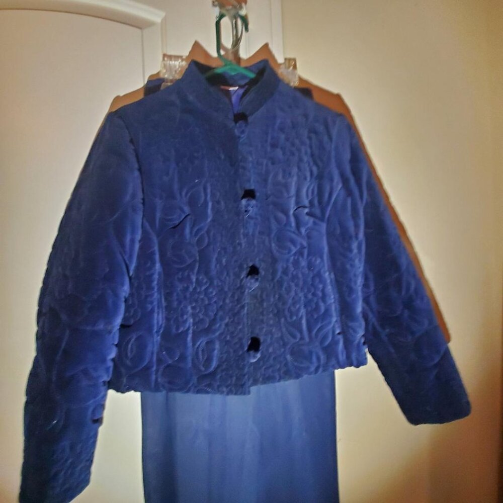 Navy/Royal Blue Quilted Velvet Jacket with Silk Pants